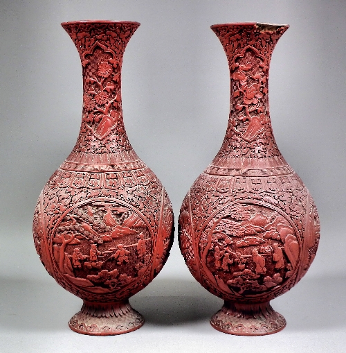 A pair of Chinese cinnabar lacquer