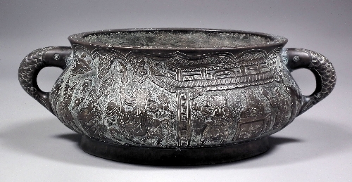 A Chinese bronze two handled censer