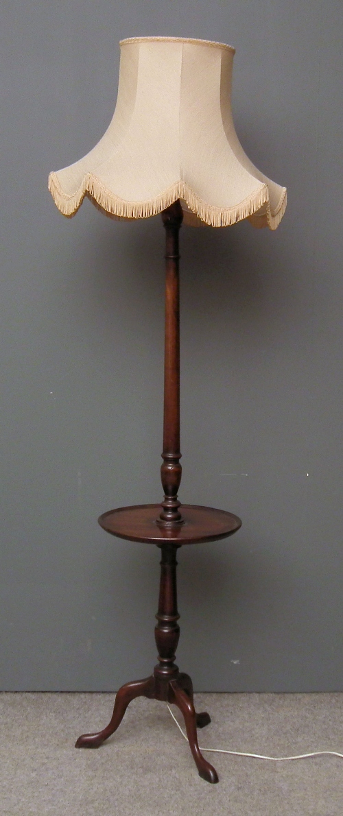 A mahogany standard lamp/tripod table