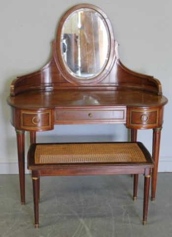 Brass Mounted Mirrored Vanity & Bench.From