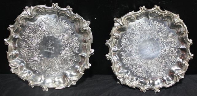 STERLING. Pair of English Footed Salvers.Nice