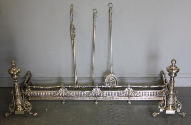 Silverplate Andirons and Tools.From