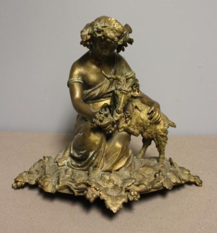Bronze Statue of a Girl and Goat.From