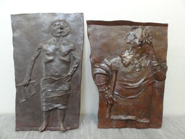 ARONSON David Two Bronze Reliefs Man 15e34a