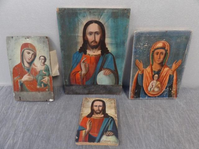 4 Vintage Russian Wood Icons.1