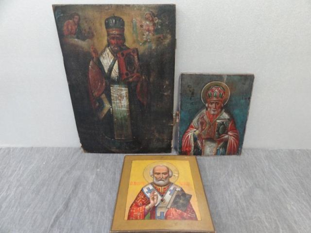 3 Vintage Wood Russian Icons.1