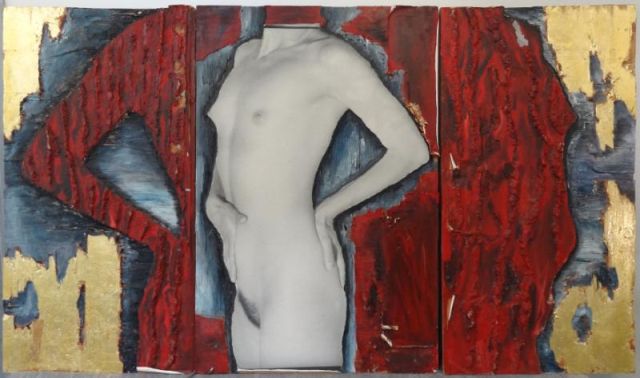 UNKNOWN. Mixed Media 3 Panel Triptych