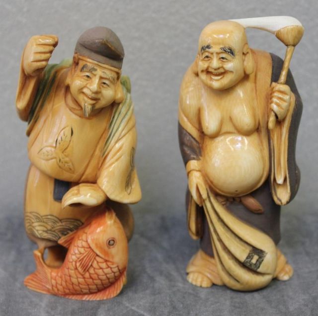 Two Asian Ivory Dyed Figures.From