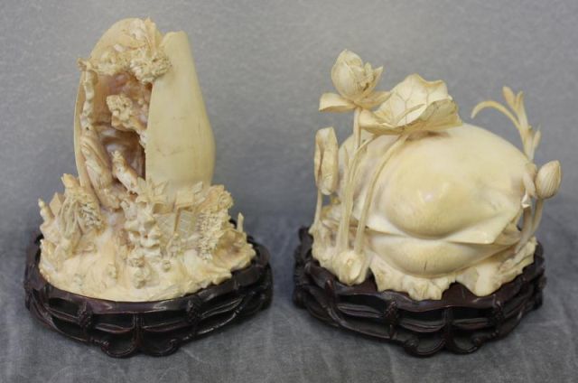 Two Asian Ivory Clam Shell Groups.From