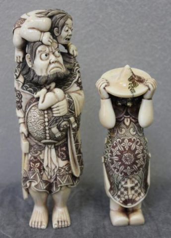 Two Asian Ivory Figures.Dyed colors.