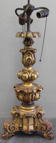 Giltwood Carved Wood Lamp.From a Manhattan