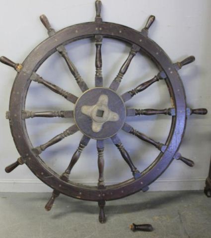 Wood and Brass Vintage Ships Wheel From 15e4b8