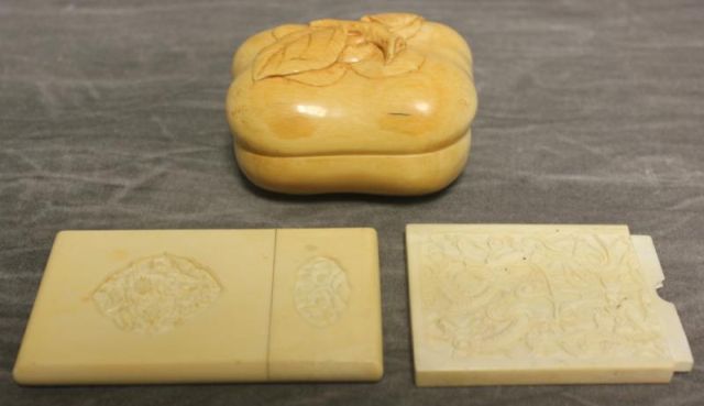 Carved Fruit Form Ivory Box with 2 IntricatelyCarved