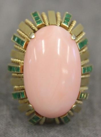 Coral Cabochon Emerald and 14kt