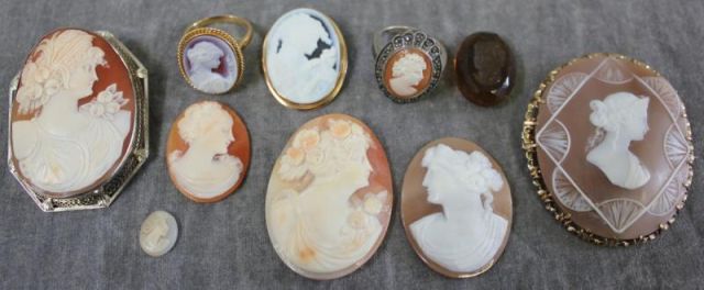 Cameo Lot Including 3 Brooches 2 Rings