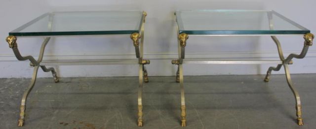 Pair of Steel Brass & Glass Top