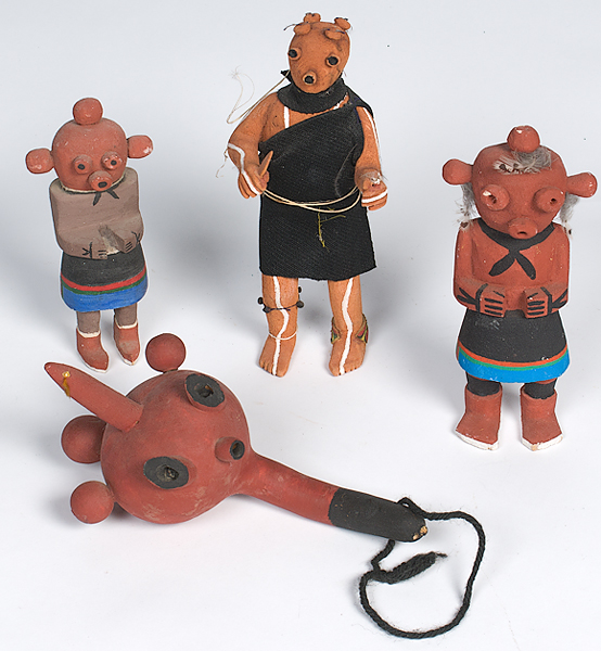 Hopi Mudhead Dolls and Rattle lot 15e5b6