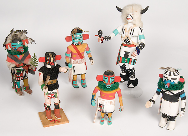 Hopi Katsinas lot of 6 including a White