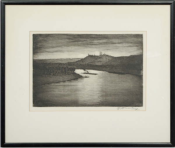 Ohio Sunset Scene by E.T. Hurley Etching