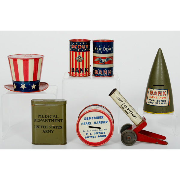 Lot of Patriotic Tin Banks Lot of seven