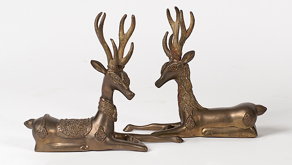Gilt Metal Deer 20th century. A pair