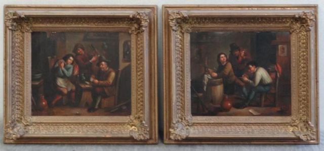 Pair of 19th C Oil on Tin Tavern 15eab7