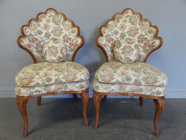 Pair of Fruitwood Fan Back Upholstered 15eb26