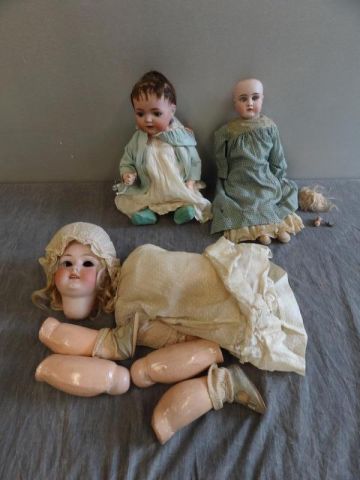 3 Vintage Bisque Head Dolls in