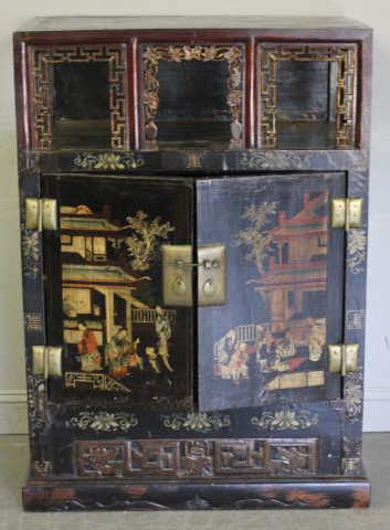 Lacquered and Decorated Asian Cabinet Two 15ebc3