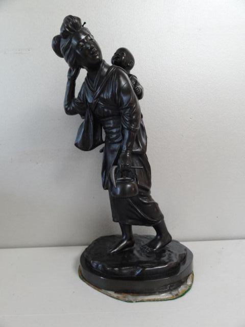 Signed Asian Bronze of Woman and