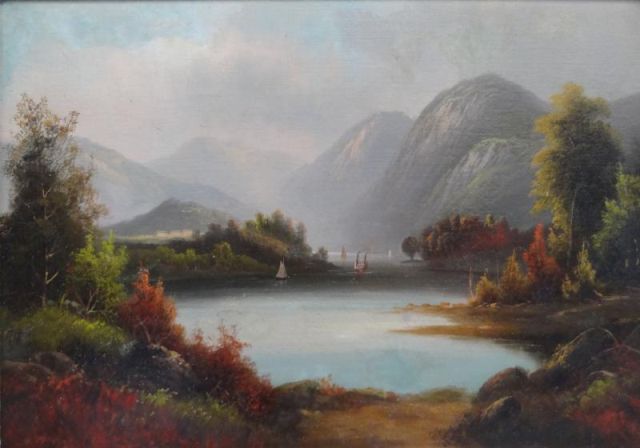 Hudson River Oil on Canvas Landscape Not 15ee35
