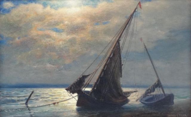 TYLER James G. O/C of Two Boats at Shore.Signed