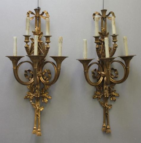 Pair of Bronze Bugle Form Sconces With 15ee52