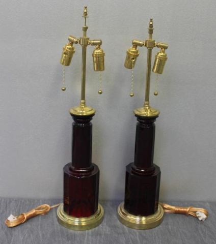 Pair of Ruby Red Glass Lamps with 15ee56