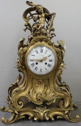 French Gilt Bronze Rococo Style Clock.With