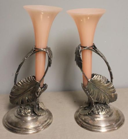 Pair of Silverplate & Pink Opaline