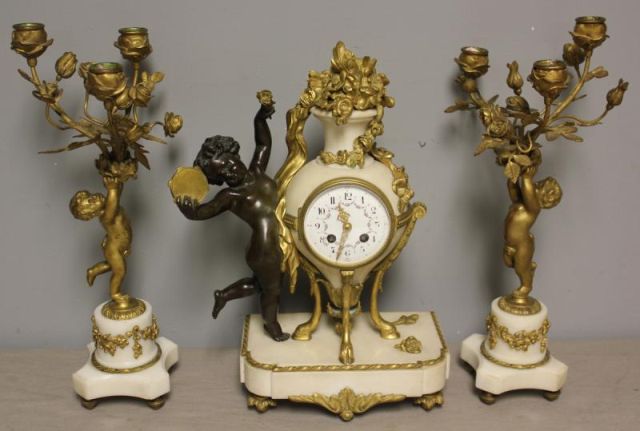 French 3 Piece Clock Set with Cherubs.From