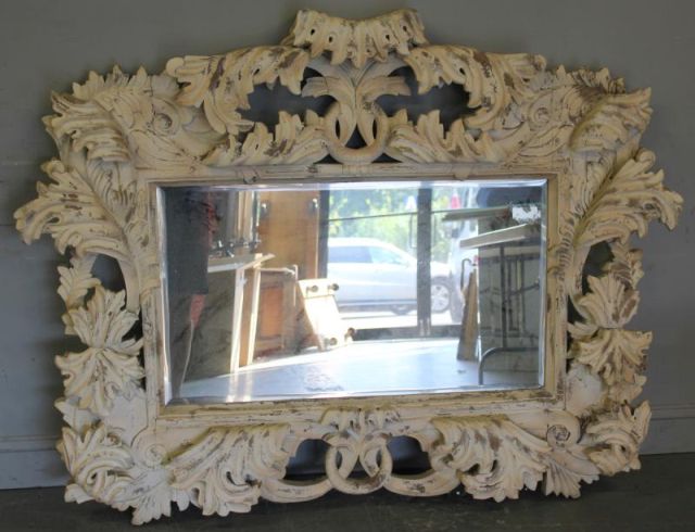 Ornate Distressed Wood Framed Mirror.From