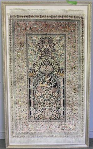 Finely Woven Silk Rug Framed With