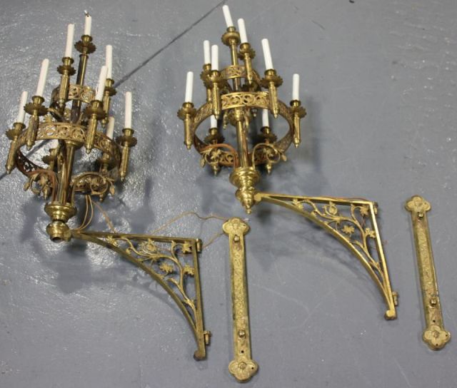 Pair of Large Brass Bronze Gothic 15ef0e