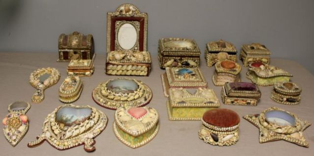 Collection of Antique Shell Art.Includes