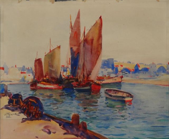 THIEME Anthony. 1928 Watercolor Harbor