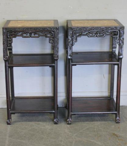 Pair of Asian Marble Top End Tables.From