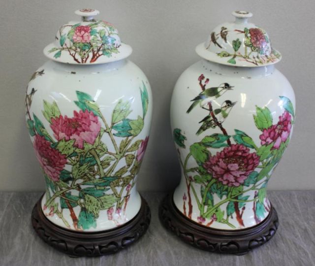 Pair of Porcelain Lidded Ginger Jars.From