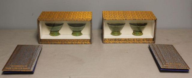 4 Asian Jade Bowls in Cases 4 bowls 15ef71