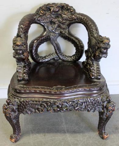 Heavily Carved Asian Chair with
