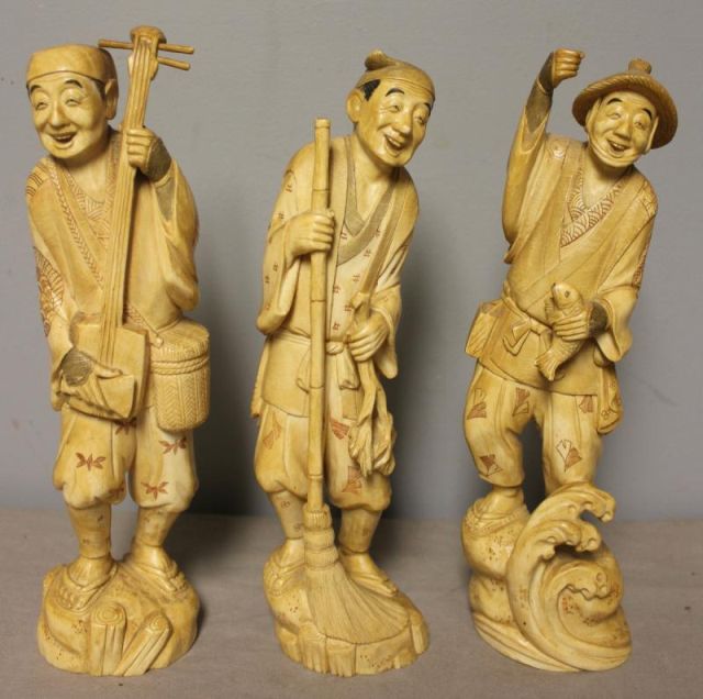 3 Signed Asian Ivory Figures.From