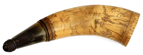 Powder Horn Engraved with Pigeons