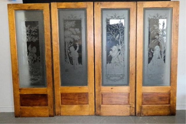 Set of 4 Vintage French Doors Depicting