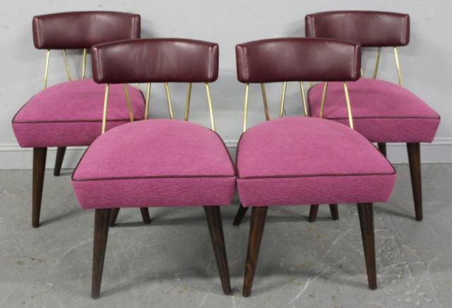 4 Brass Wood Upholstered Midcentury 15f63b